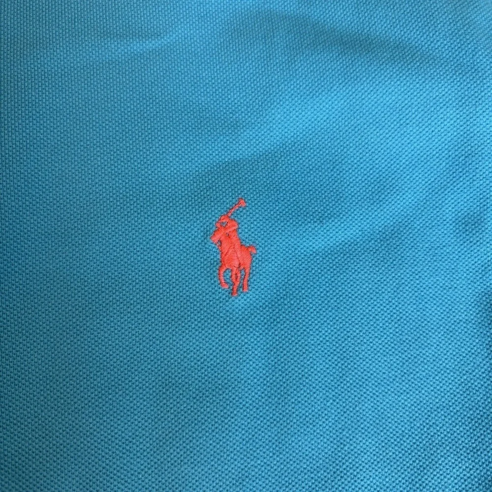 Polo Ralph Lauren Shirt Men's Large Blue Short Sleeve‎ Preppy Orange Pony Logo